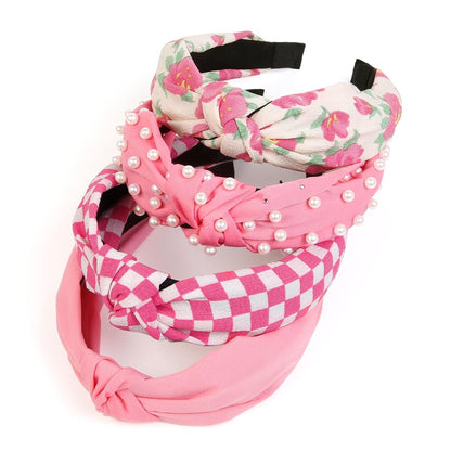 Huachi Hot Pink Headbands for Women Girls – 4 Pack Cute Flower Printed Knotted Head Bands, Non Slip Wide Top Knot Hairbands, Trendy Hair Accessories Avelisse