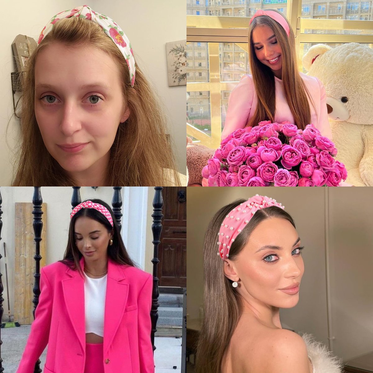 Huachi Hot Pink Headbands for Women Girls – 4 Pack Cute Flower Printed Knotted Head Bands, Non Slip Wide Top Knot Hairbands, Trendy Hair Accessories Avelisse