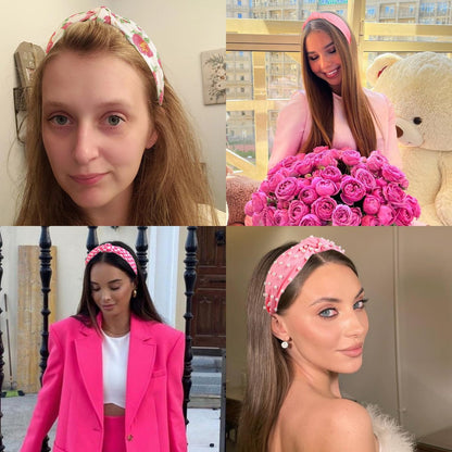 Huachi Hot Pink Headbands for Women Girls – 4 Pack Cute Flower Printed Knotted Head Bands, Non Slip Wide Top Knot Hairbands, Trendy Hair Accessories Avelisse