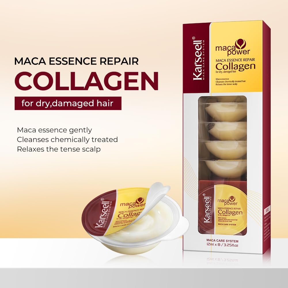 Karseell 8 Pack Collagen Hair Mask for Dry Damaged Hair – Argan Oil Travel-Size Deep Repair Conditioning Treatment for All Hair Types (3.25 fl oz) Avelisse