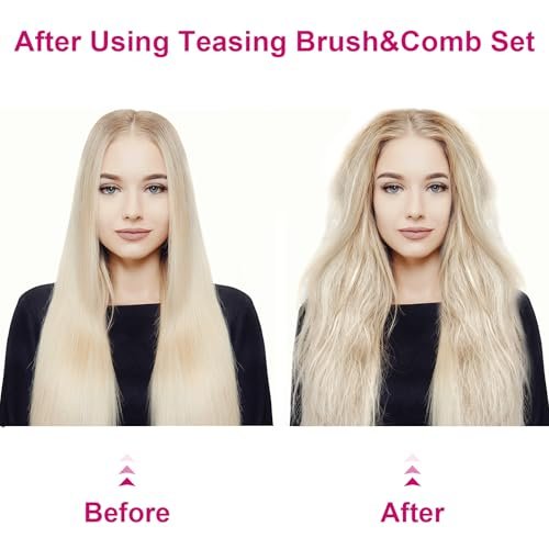 Patelai 3 Pcs Hair Teasing Comb Set - 2 Nylon Triple Combs & Boar Bristle Teaser Brushes for Backcombing, Slicking, Curly, Thick, Wet Hair - Pink Avelisse