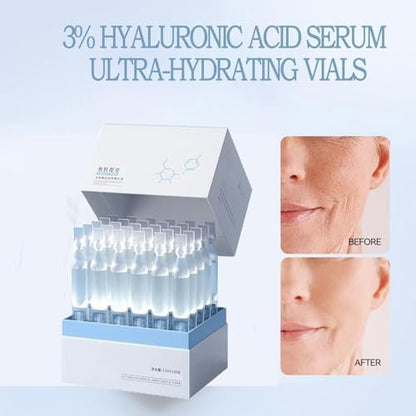 3% Hyaluronic Acid Serum Vials – Ultra Hydrating Face Serum with Hyaluronic Acid, Single-Use Moisturizing Tubes for Dry & Dehydrated Skin (30 PCS)