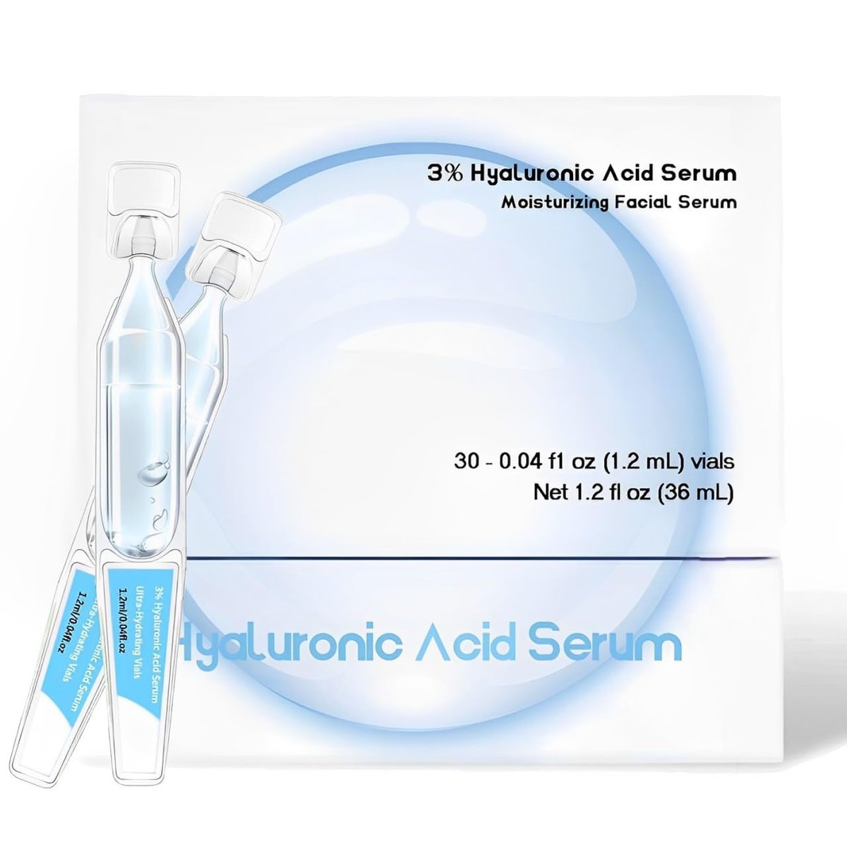 3% Hyaluronic Acid Serum Vials – Ultra Hydrating Face Serum with Hyaluronic Acid, Single-Use Moisturizing Tubes for Dry & Dehydrated Skin (30 PCS) - görsel 1