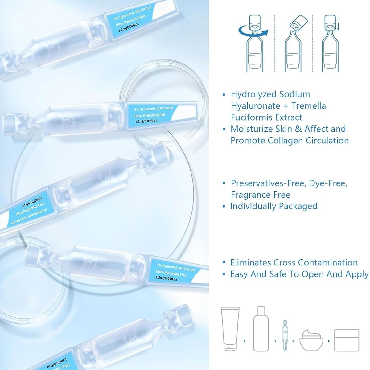 3% Hyaluronic Acid Serum Vials – Ultra Hydrating Face Serum with Hyaluronic Acid, Single-Use Moisturizing Tubes for Dry & Dehydrated Skin (30 PCS) - görsel 5