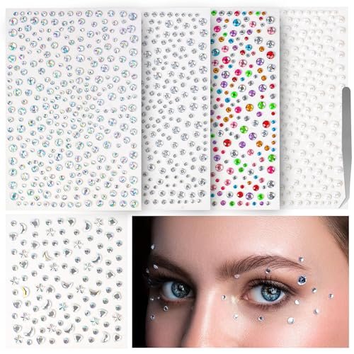 vivinin 1465P Face Gems Self-Adhesive Hair Gems - 5 Types of Rhinestones for Face, Eyes, Body, Hair, Makeup & Festival Decorations - görsel 2