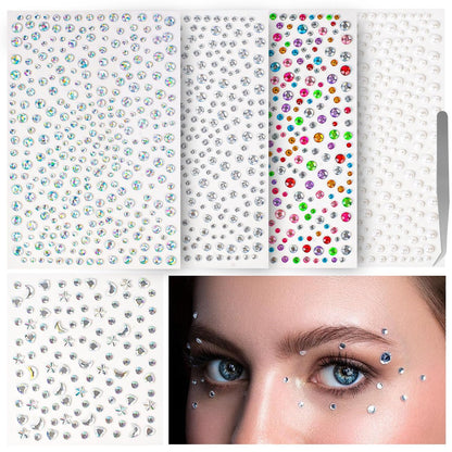 vivinin 1465P Face Gems Self-Adhesive Hair Gems - 5 Types of Rhinestones for Face, Eyes, Body, Hair, Makeup & Festival Decorations