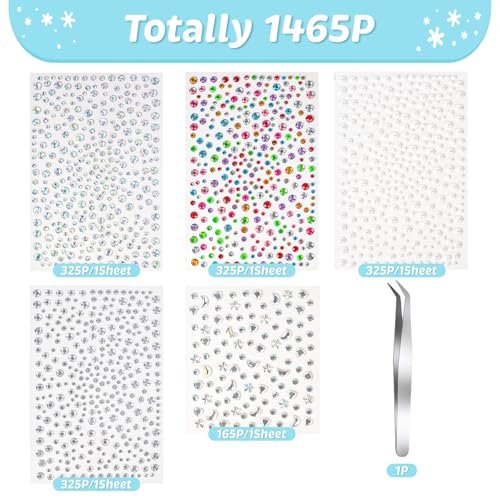 vivinin 1465P Face Gems Self-Adhesive Hair Gems - 5 Types of Rhinestones for Face, Eyes, Body, Hair, Makeup & Festival Decorations - görsel 4