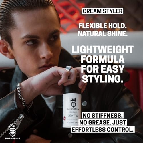 Slick Gorilla Hair Styling Cream - Light Flexible Hold, Smooth Frizz Control, Natural Matte Finish, Daily Grooming Cream for Men, 3.38 fl oz (100ml) Avelisse