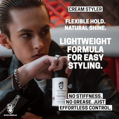 Slick Gorilla Hair Styling Cream - Light Flexible Hold, Smooth Frizz Control, Natural Matte Finish, Daily Grooming Cream for Men, 3.38 fl oz (100ml) Avelisse