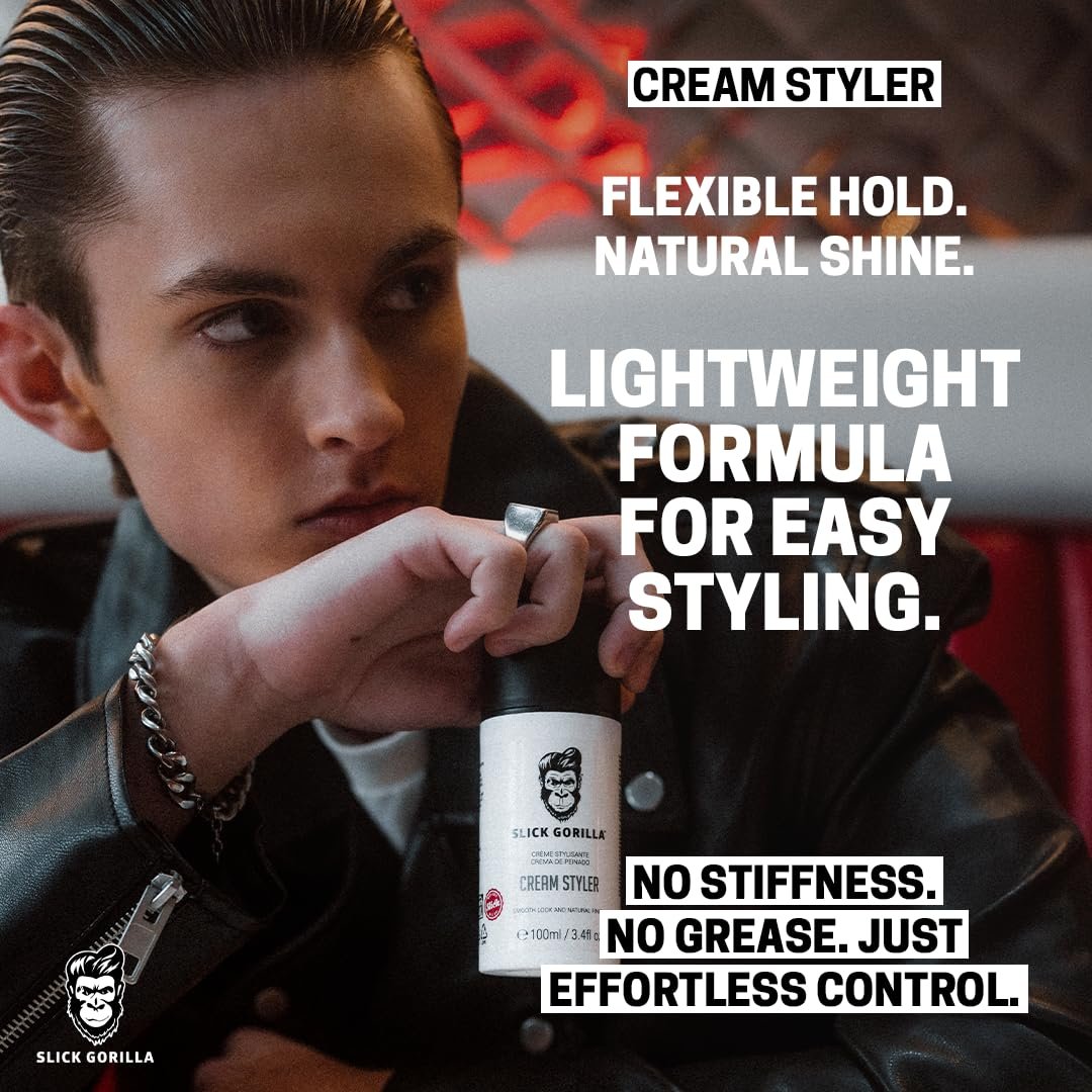 Slick Gorilla Hair Styling Cream - Light Flexible Hold, Smooth Frizz Control, Natural Matte Finish, Daily Grooming Cream for Men, 3.38 fl oz (100ml) Avelisse