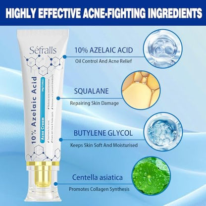 Sefralls 10% Azelaic Acid Acne Cream - Redness Relief & Clarifying Face Moisturizer for Acne-Prone Skin, 1 oz