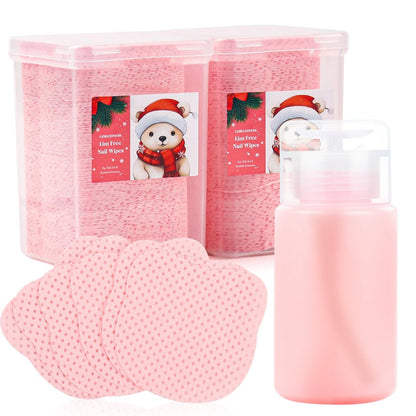 Corconess 400 PCS Lint Free Nail Wipes with Dispenser & 120ml Acetone Pump Bottle - Gel Nail Polish Remover Wipes, No Lint Wipes for Salon & Home Use