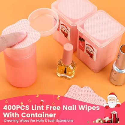 Corconess 400 PCS Lint Free Nail Wipes with Dispenser & 120ml Acetone Pump Bottle - Gel Nail Polish Remover Wipes, No Lint Wipes for Salon & Home Use