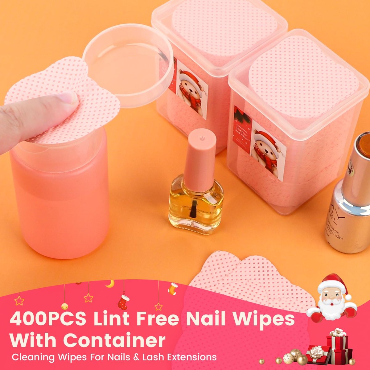 Corconess 400 PCS Lint Free Nail Wipes with Dispenser & 120ml Acetone Pump Bottle - Gel Nail Polish Remover Wipes, No Lint Wipes for Salon & Home Use - görsel 13