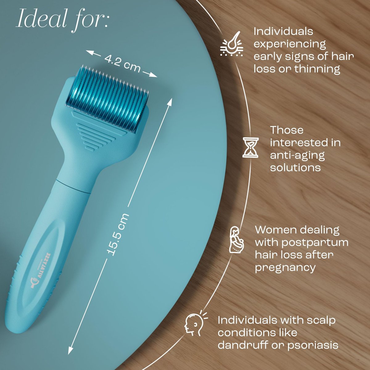 Vitalysse Scalp Derma Roller – 0.25mm Microneedling Tool for Hair & Scalp – 1200 Titanium Needles, Replaceable Head – Hair Care for Men & Women – Proudly Canadian Avelisse