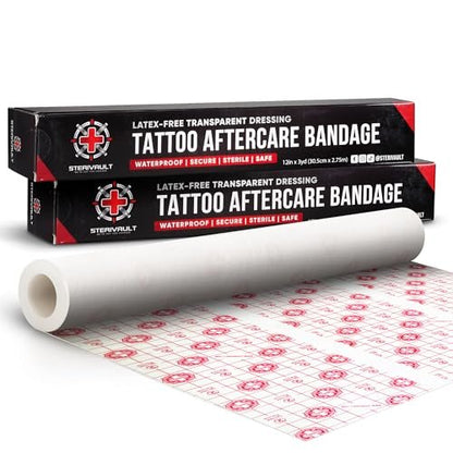 Sterivault Tattoo Aftercare Bandage - 12" Wide x 3 yd - Veteran Owned - Waterproof Tattoo Wrap - Second Skin Cover - Extra Large Avelisse
