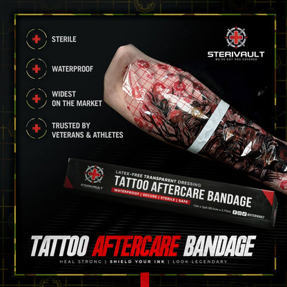Sterivault Tattoo Aftercare Bandage - 12" Wide x 3 yd - Veteran Owned - Waterproof Tattoo Wrap - Second Skin Cover - Extra Large Avelisse