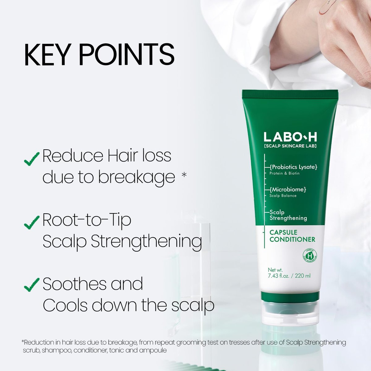LABO.H Scalp Strengthening Capsule Conditioner - Vegan Hair Growth & Anti-Loss Treatment with Vitamin C, Biotin, Caffeine, Rosemary Oil - Instant Softening & Nourishing - Korean Hair Care - 7.43 Fl Oz Avelisse