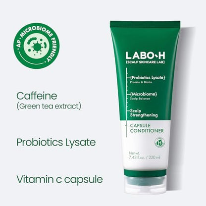 LABO.H Scalp Strengthening Capsule Conditioner - Vegan Hair Growth & Anti-Loss Treatment with Vitamin C, Biotin, Caffeine, Rosemary Oil - Instant Softening & Nourishing - Korean Hair Care - 7.43 Fl Oz Avelisse
