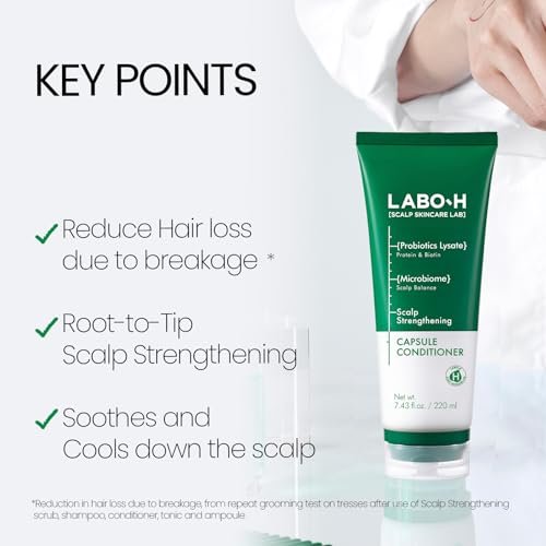 LABO.H Scalp Strengthening Capsule Conditioner - Vegan Hair Growth & Anti-Loss Treatment with Vitamin C, Biotin, Caffeine, Rosemary Oil - Instant Softening & Nourishing - Korean Hair Care - 7.43 Fl Oz Avelisse