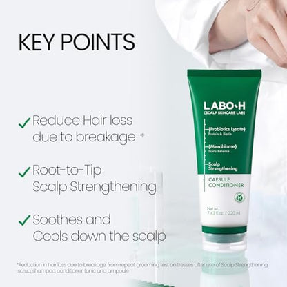 LABO.H Scalp Strengthening Capsule Conditioner - Vegan Hair Growth & Anti-Loss Treatment with Vitamin C, Biotin, Caffeine, Rosemary Oil - Instant Softening & Nourishing - Korean Hair Care - 7.43 Fl Oz Avelisse