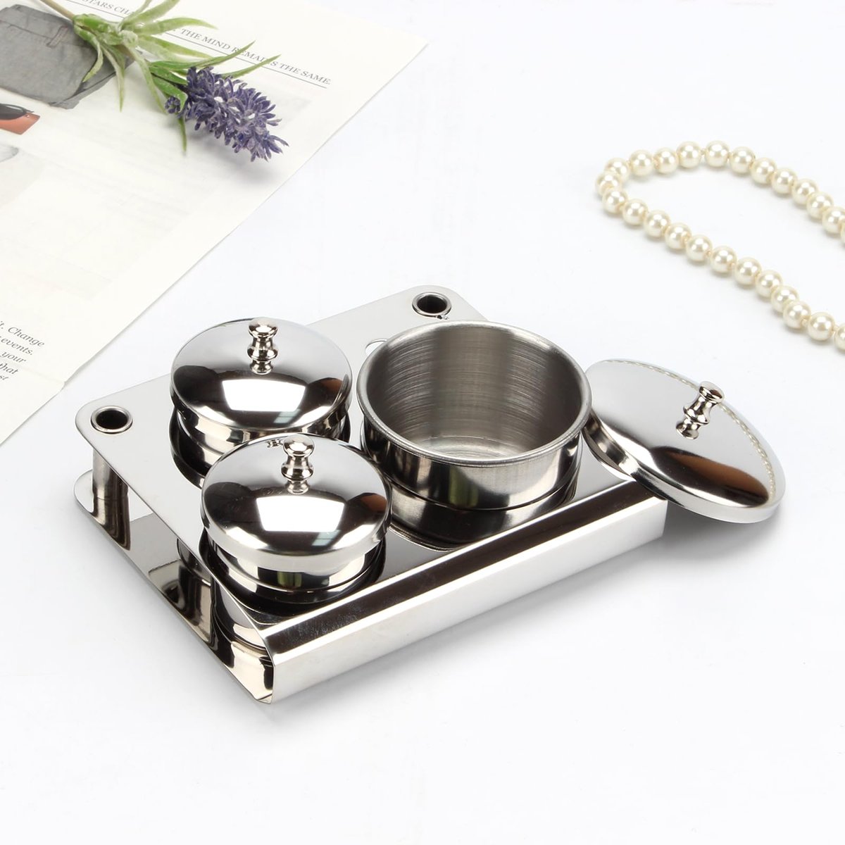 KCGANI 3-Piece Stainless Steel Nail Art Cups with Lids - Acrylic Liquid & Powder Containers for Salon & Home Avelisse
