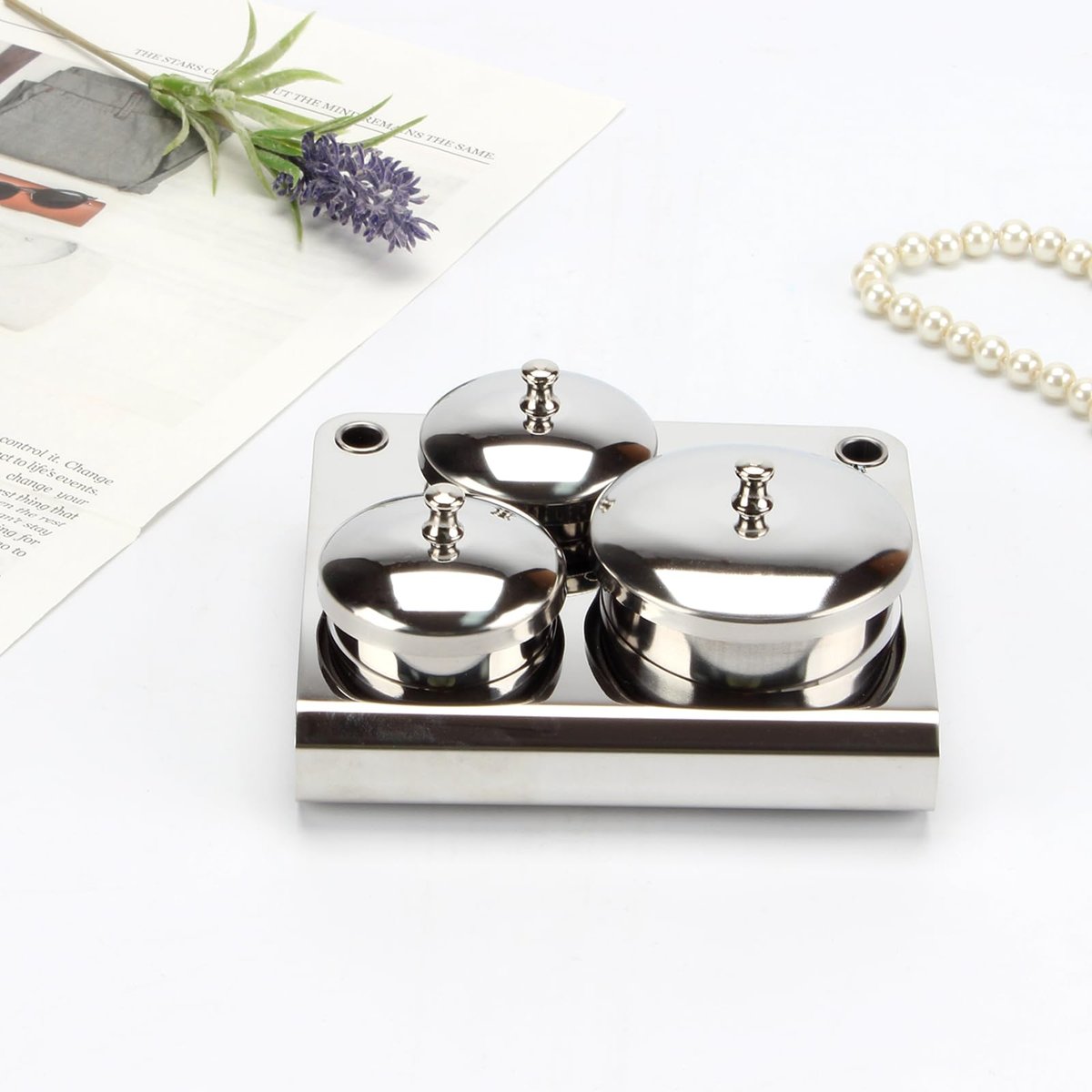 KCGANI 3-Piece Stainless Steel Nail Art Cups with Lids - Acrylic Liquid & Powder Containers for Salon & Home Avelisse