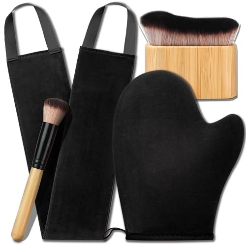 Professional Self Tanning Mitt Kit - 4 Pack Tanning Gloves, Applicator Brush & Back Applicator for Streak-Free Body Tan - görsel 1