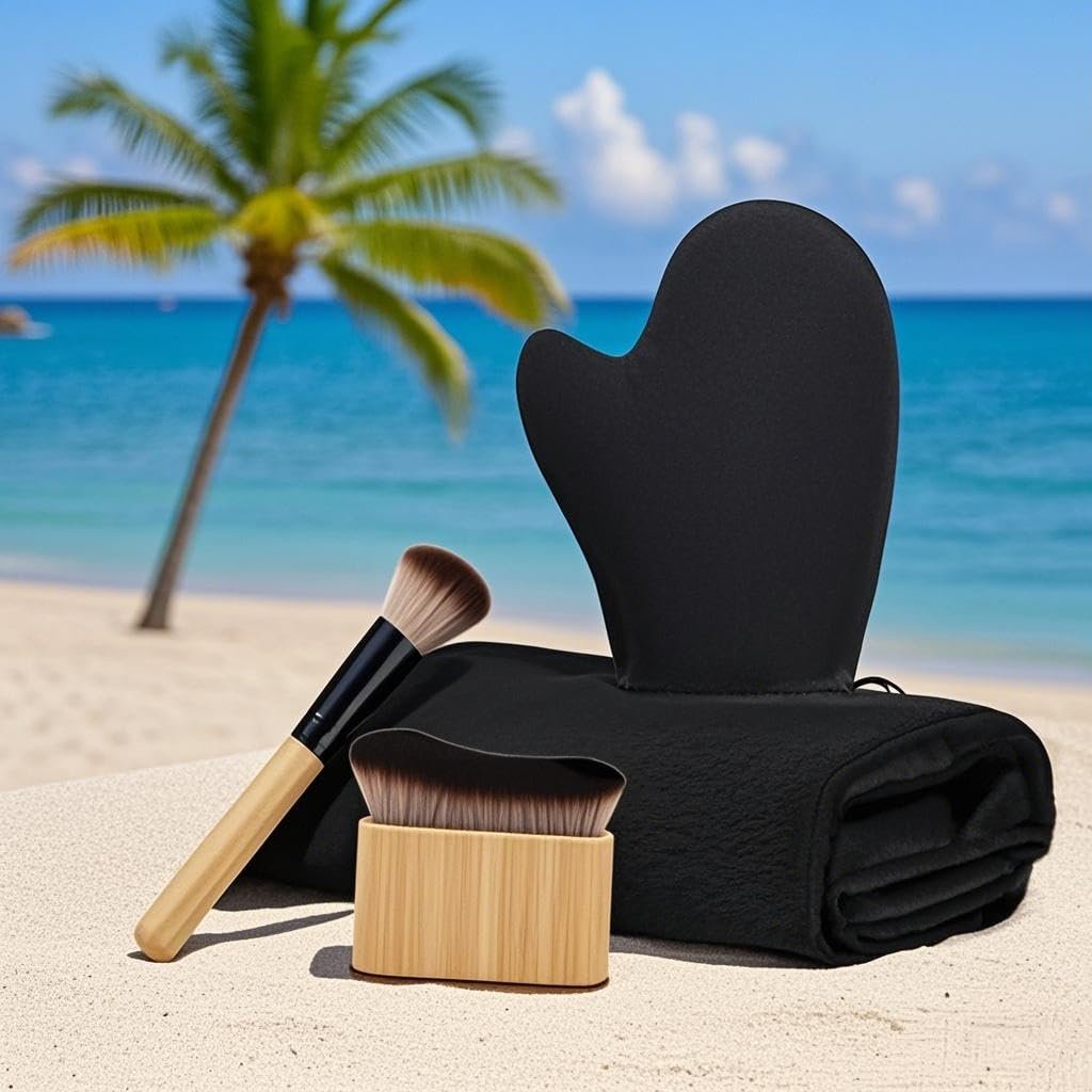 Professional Self Tanning Mitt Kit - 4 Pack Tanning Gloves, Applicator Brush & Back Applicator for Streak-Free Body Tan - görsel 4