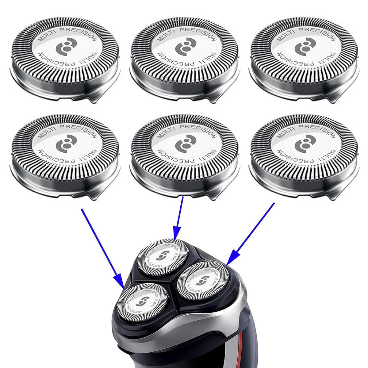 HQ8 Replacement Heads Compatible with Philips Norelco Aquatec Shavers – 6-Pack Upgrade Silver Avelisse