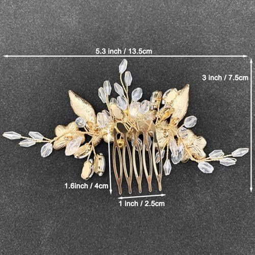 PRETTYLIFE Purple Flower Hair Comb for Bride - Crystal Gold Metal Leaf Floral Hair Piece Accessory for Wedding Prom Avelisse