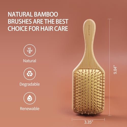 Bamboo Hair Brush with Natural Bamboo Bristles - Detangling Paddle Hairbrush for Women, Men & Kids - Wooden Brush for All Hair Types & Hair Growth - görsel 4