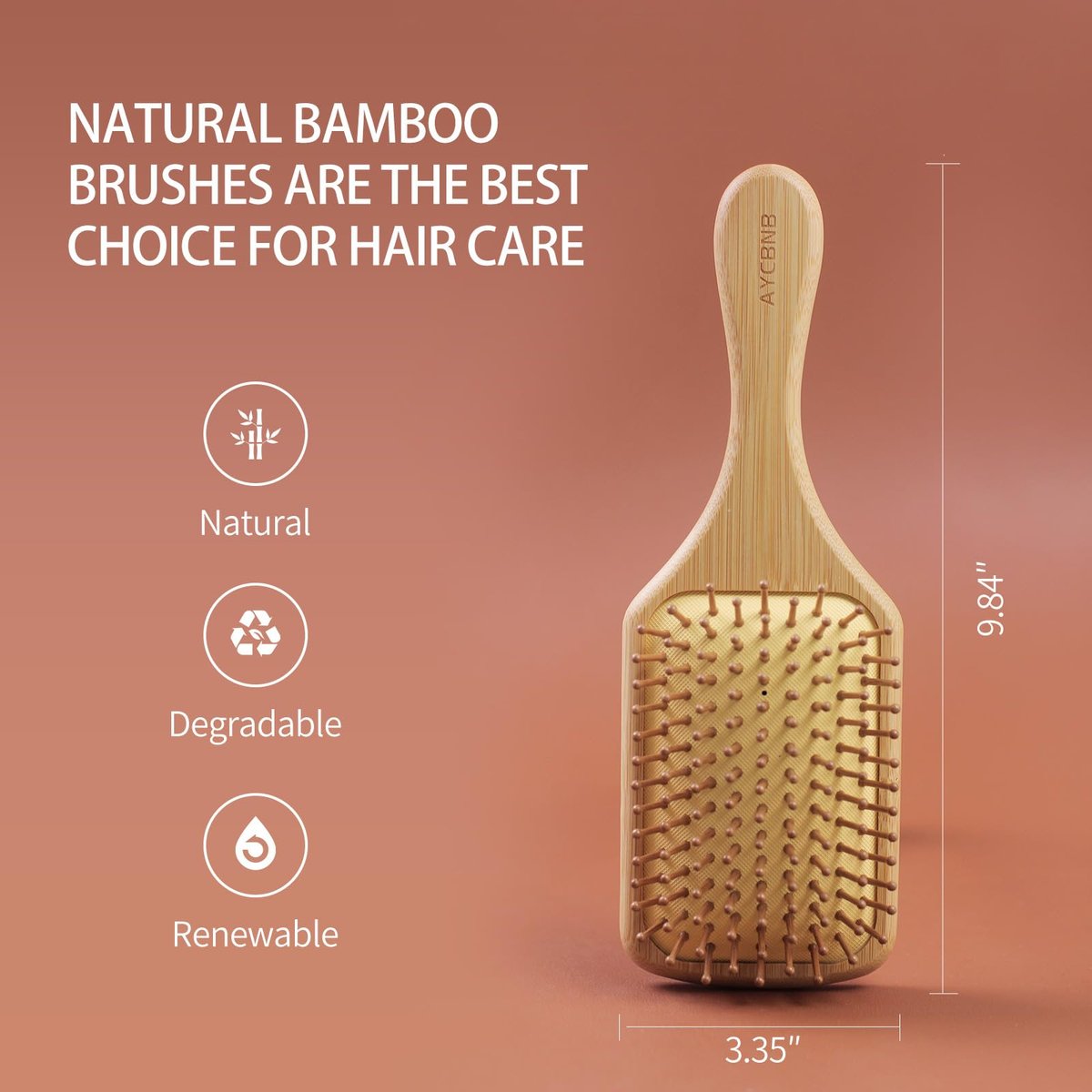 Bamboo Hair Brush with Natural Bamboo Bristles - Detangling Paddle Hairbrush for Women, Men & Kids - Wooden Brush for All Hair Types & Hair Growth - görsel 3