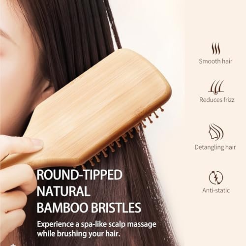 Bamboo Hair Brush with Natural Bamboo Bristles - Detangling Paddle Hairbrush for Women, Men & Kids - Wooden Brush for All Hair Types & Hair Growth - görsel 6