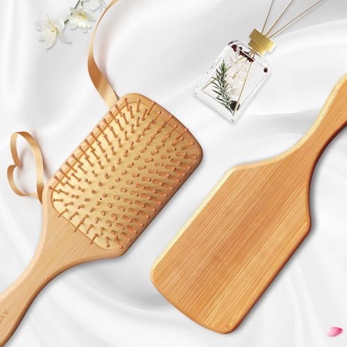 Bamboo Hair Brush with Natural Bamboo Bristles - Detangling Paddle Hairbrush for Women, Men & Kids - Wooden Brush for All Hair Types & Hair Growth - görsel 14