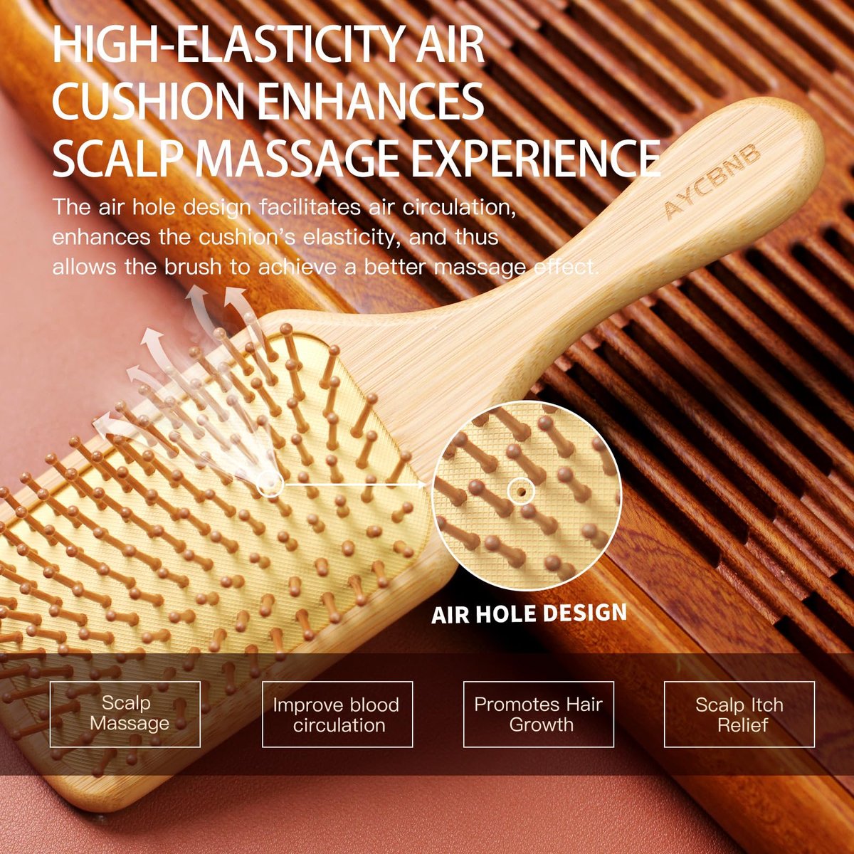 Bamboo Hair Brush with Natural Bamboo Bristles - Detangling Paddle Hairbrush for Women, Men & Kids - Wooden Brush for All Hair Types & Hair Growth - görsel 7