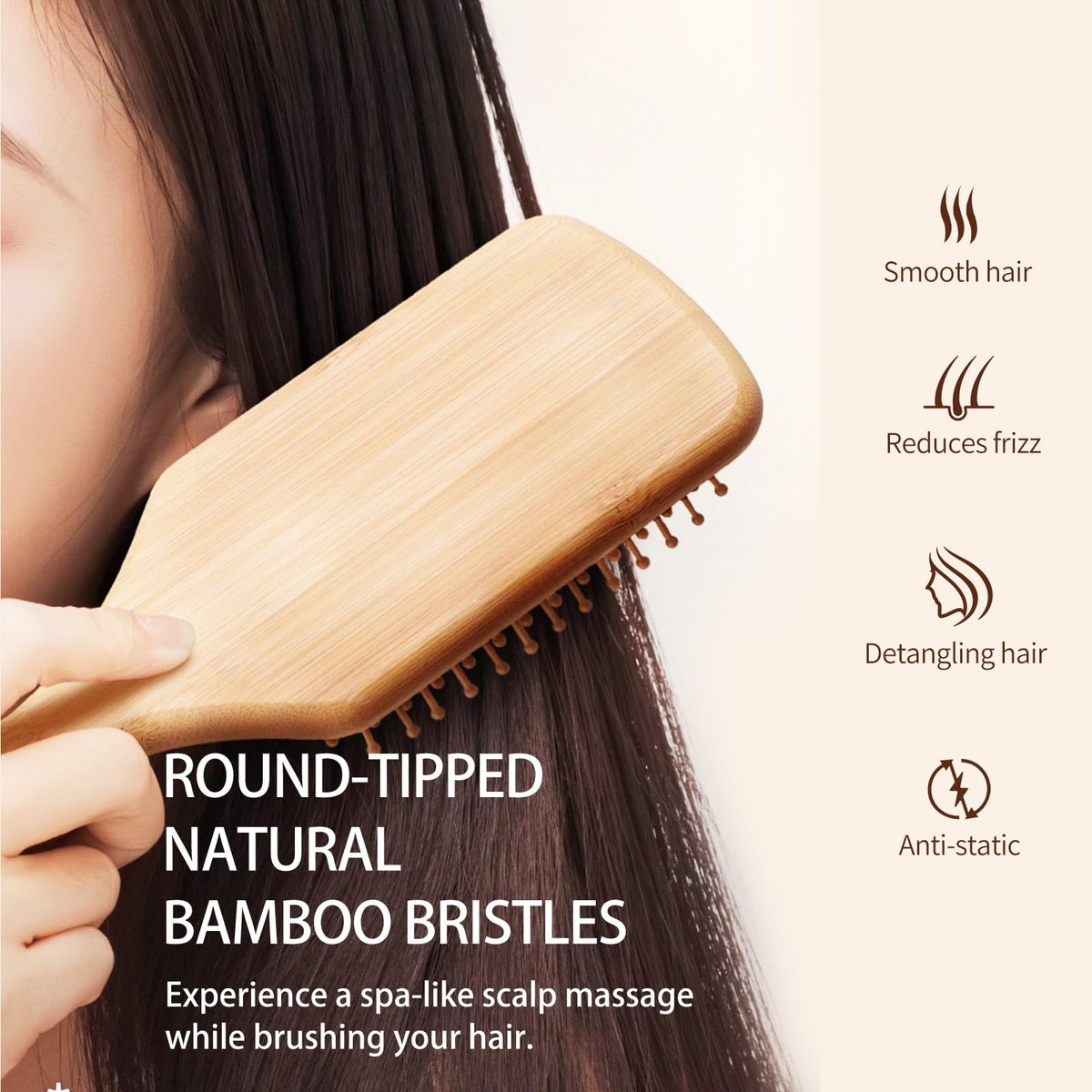 Bamboo Hair Brush with Natural Bamboo Bristles - Detangling Paddle Hairbrush for Women, Men & Kids - Wooden Brush for All Hair Types & Hair Growth - görsel 5
