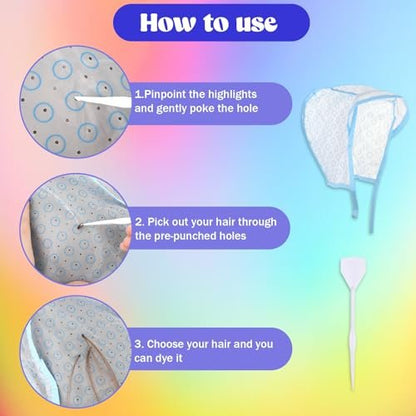 JJUNW 3 Pcs Hair Highlighting Caps Set - Professional Bleach Cap Coloring Frosting Dye Kit for Salon Hair Dyeing
