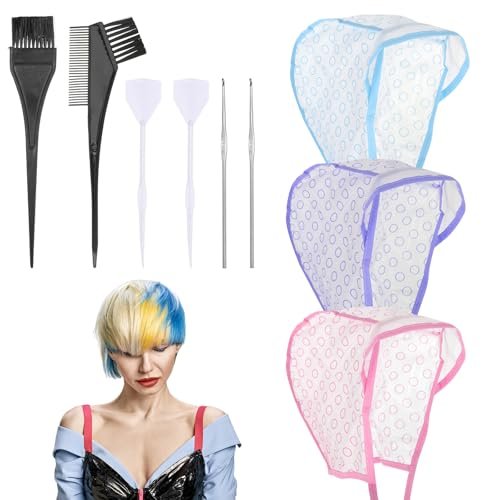 JJUNW 3 Pcs Hair Highlighting Caps Set - Professional Bleach Cap Coloring Frosting Dye Kit for Salon Hair Dyeing - görsel 2