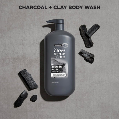 DOVE MEN + CARE Body and Face Scrub Charcoal + Clay Body Wash for Men, 30 oz – Deep Cleansing with 24-Hour Nourishing Micromoisture Technology