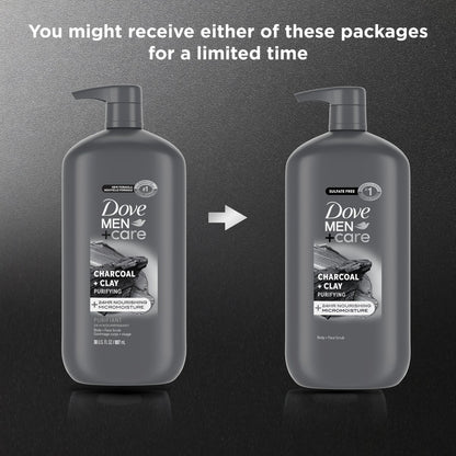 DOVE MEN + CARE Body and Face Scrub Charcoal + Clay Body Wash for Men, 30 oz – Deep Cleansing with 24-Hour Nourishing Micromoisture Technology