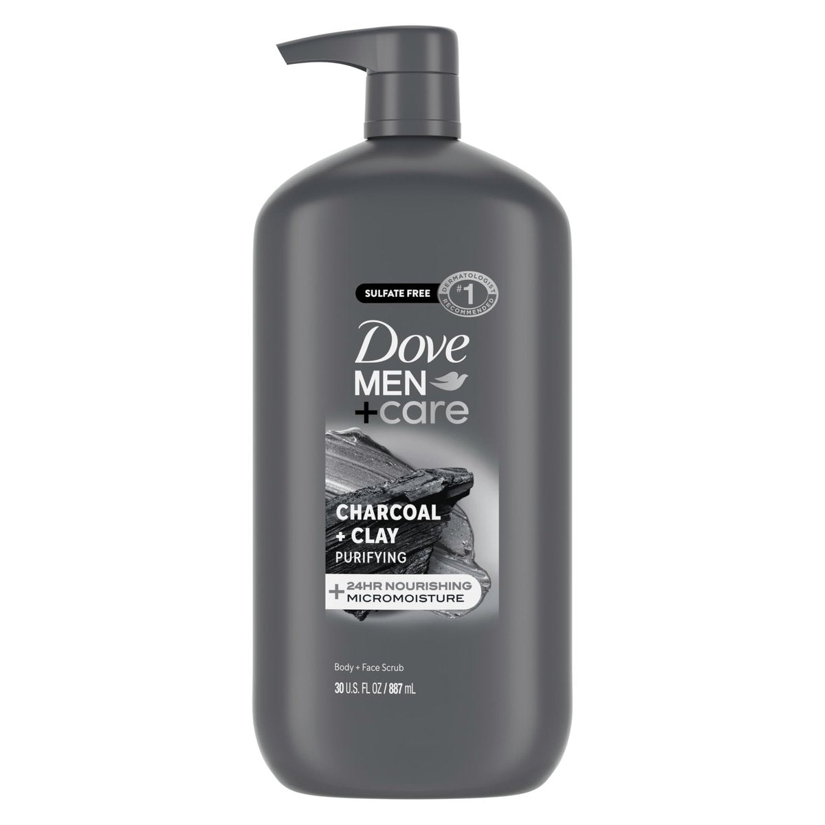 DOVE MEN + CARE Body and Face Scrub Charcoal + Clay Body Wash for Men, 30 oz – Deep Cleansing with 24-Hour Nourishing Micromoisture Technology - görsel 1