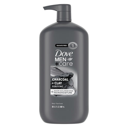 DOVE MEN + CARE Body and Face Scrub Charcoal + Clay Body Wash for Men, 30 oz – Deep Cleansing with 24-Hour Nourishing Micromoisture Technology