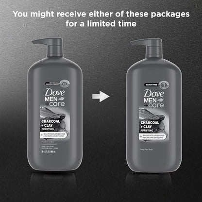 DOVE MEN + CARE Body and Face Scrub Charcoal + Clay Body Wash for Men, 30 oz – Deep Cleansing with 24-Hour Nourishing Micromoisture Technology