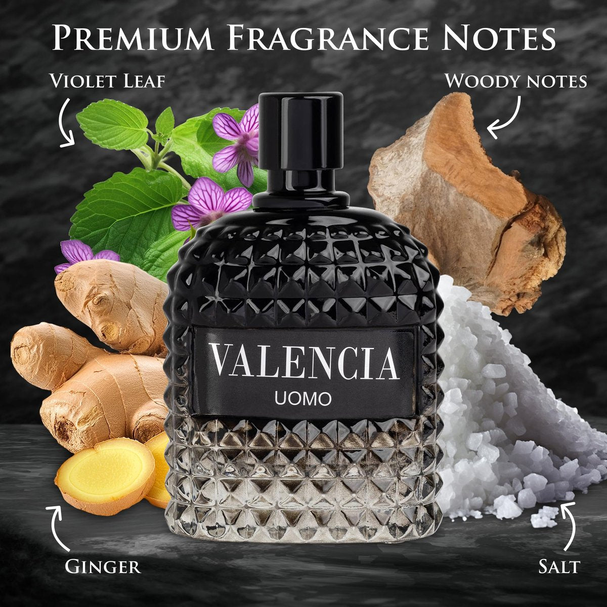 Valencia UOMO for Men Eau De Parfum - Woody Aromatic Fragrance with Floral Twist & Mineral Notes - 100ml Avelisse