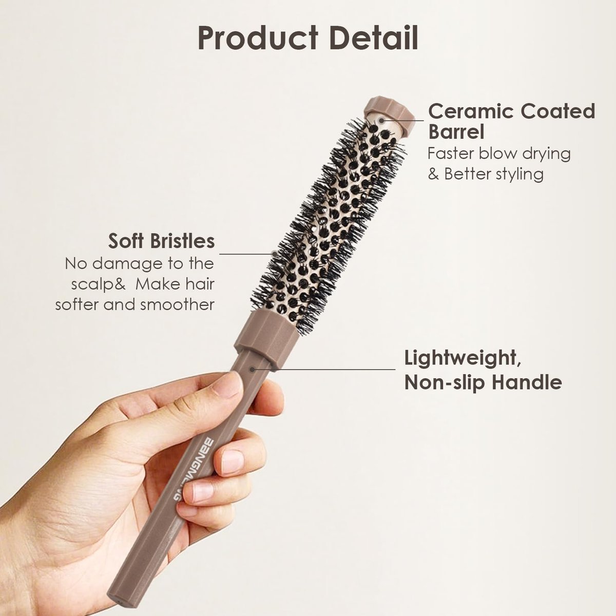 BANGMENG 3-Piece Small Round Brush Set: 3/7, 1/2, 5/8 Inch Barrel Hairbrushes for Blow Drying, Volumizing, and Styling Short Hair, Bangs, Roots - görsel 5