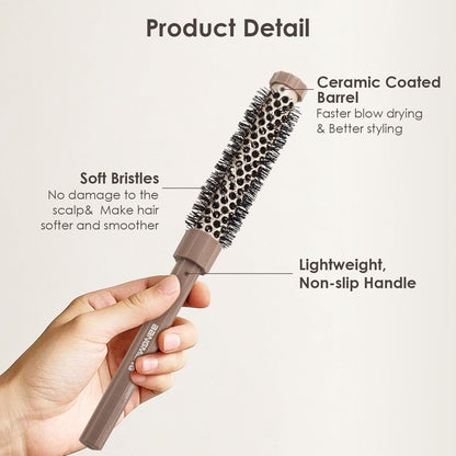 BANGMENG 3-Piece Small Round Brush Set: 3/7, 1/2, 5/8 Inch Barrel Hairbrushes for Blow Drying, Volumizing, and Styling Short Hair, Bangs, Roots