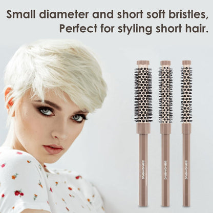BANGMENG 3-Piece Small Round Brush Set: 3/7, 1/2, 5/8 Inch Barrel Hairbrushes for Blow Drying, Volumizing, and Styling Short Hair, Bangs, Roots
