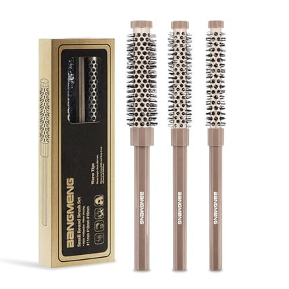 BANGMENG 3-Piece Small Round Brush Set: 3/7, 1/2, 5/8 Inch Barrel Hairbrushes for Blow Drying, Volumizing, and Styling Short Hair, Bangs, Roots