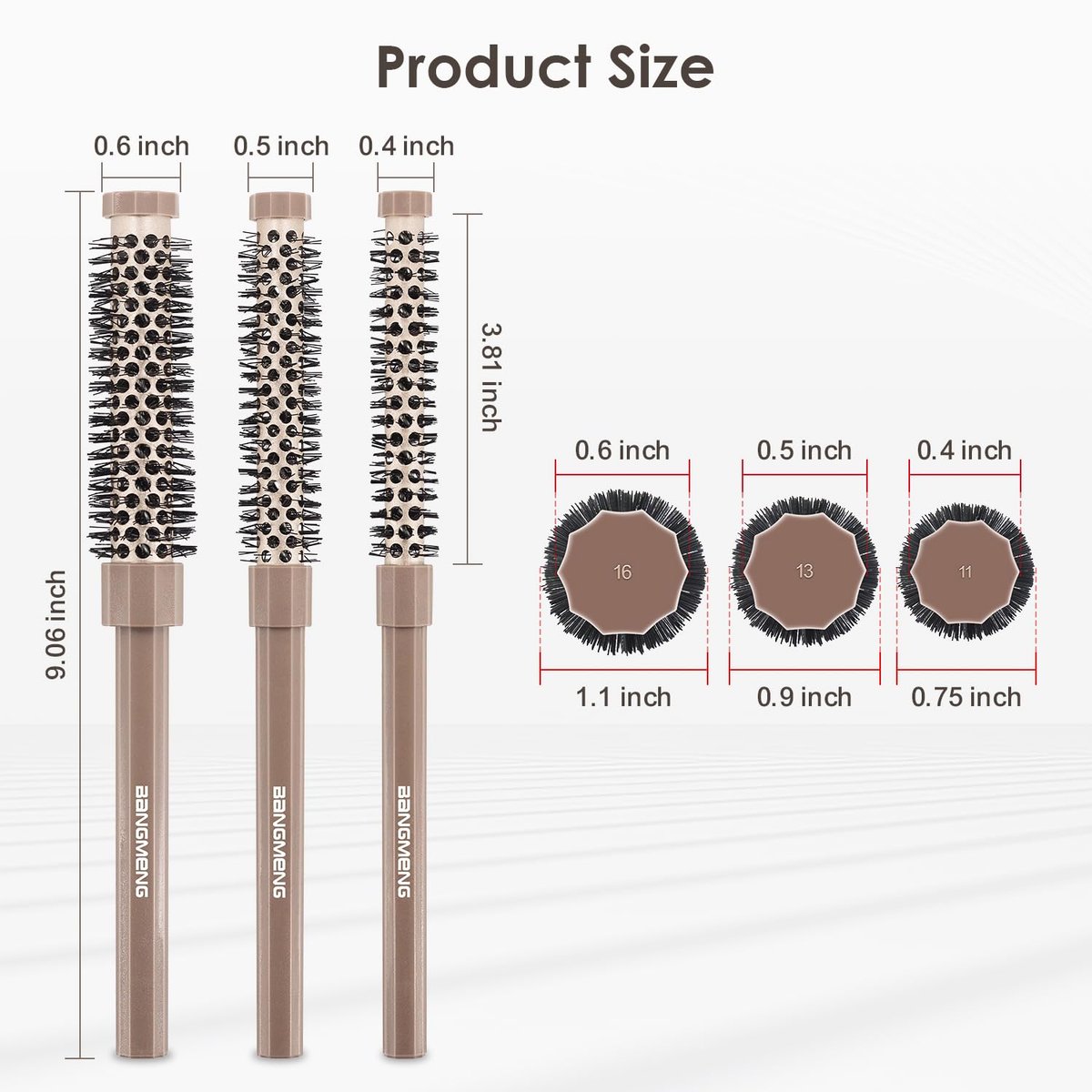 BANGMENG 3-Piece Small Round Brush Set: 3/7, 1/2, 5/8 Inch Barrel Hairbrushes for Blow Drying, Volumizing, and Styling Short Hair, Bangs, Roots - görsel 3